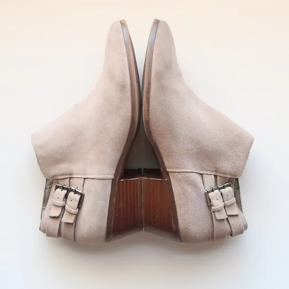 Sam Edelman Petal Grey Suede Leather Block Heel Almond Toe Ankle Boots / Booties