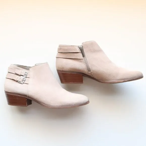 Sam Edelman Petal Grey Suede Leather Block Heel Almond Toe Ankle Boots / Booties