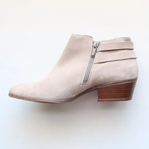 Sam Edelman Petal Grey Suede Leather Block Heel Almond Toe Ankle Boots / Booties