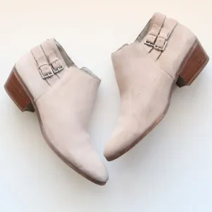 Sam Edelman Petal Grey Suede Leather Block Heel Almond Toe Ankle Boots / Booties