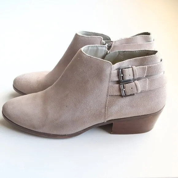 Sam Edelman Petal Grey Suede Leather Block Heel Almond Toe Ankle Boots / Booties