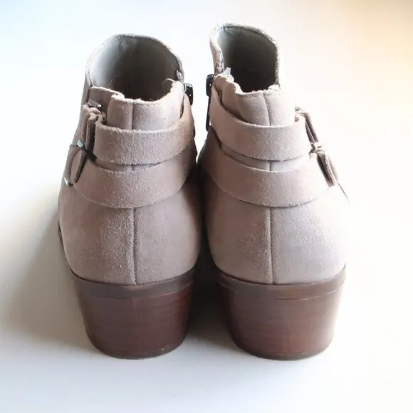 Sam Edelman Petal Grey Suede Leather Block Heel Almond Toe Ankle Boots / Booties