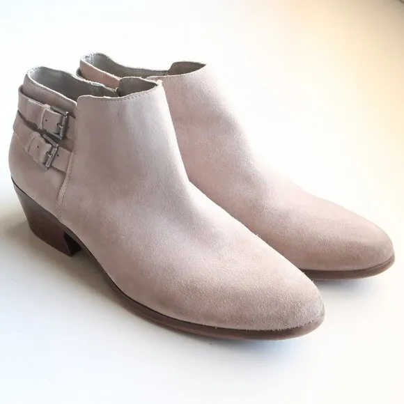 Sam Edelman Petal Grey Suede Leather Block Heel Almond Toe Ankle Boots / Booties