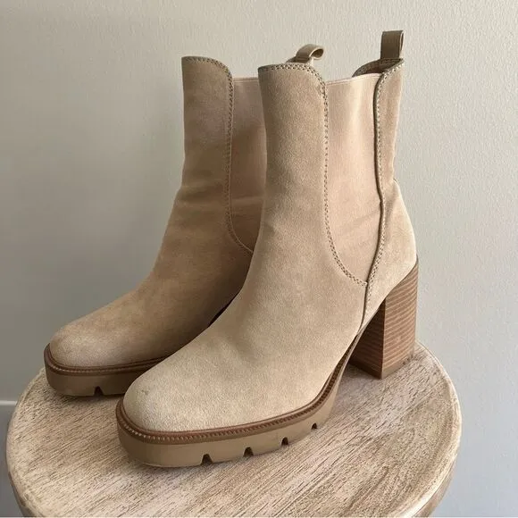 Sam Edelman Rollins Suede Boots With Side Stretch in Sesame Tan Sz 9 NWOB