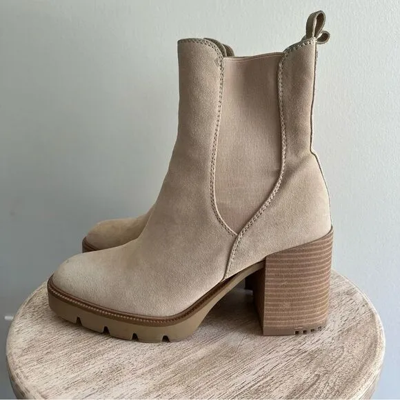 Sam Edelman Rollins Suede Boots With Side Stretch in Sesame Tan Sz 9 NWOB
