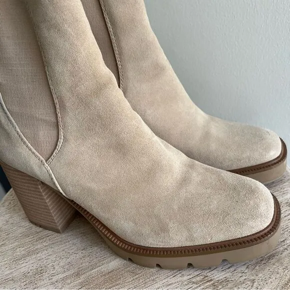 Sam Edelman Rollins Suede Boots With Side Stretch in Sesame Tan Sz 9 NWOB