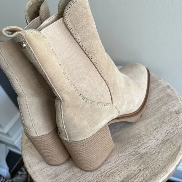 Sam Edelman Rollins Suede Boots With Side Stretch in Sesame Tan Sz 9 NWOB