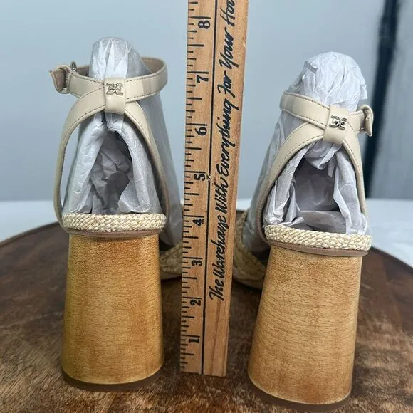 Sam Edelman Shoes Wm 9.5 M Kacie NAtural Raffia Block Heel Sandals Summer Beach