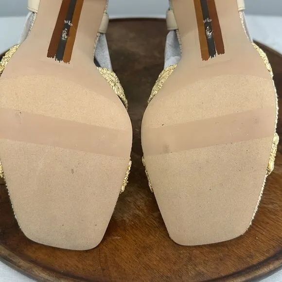Sam Edelman Shoes Wm 9.5 M Kacie NAtural Raffia Block Heel Sandals Summer Beach
