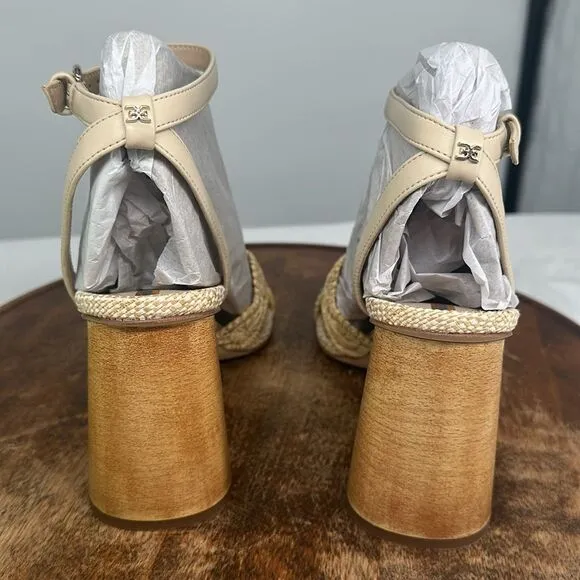 Sam Edelman Shoes Wm 9.5 M Kacie NAtural Raffia Block Heel Sandals Summer Beach