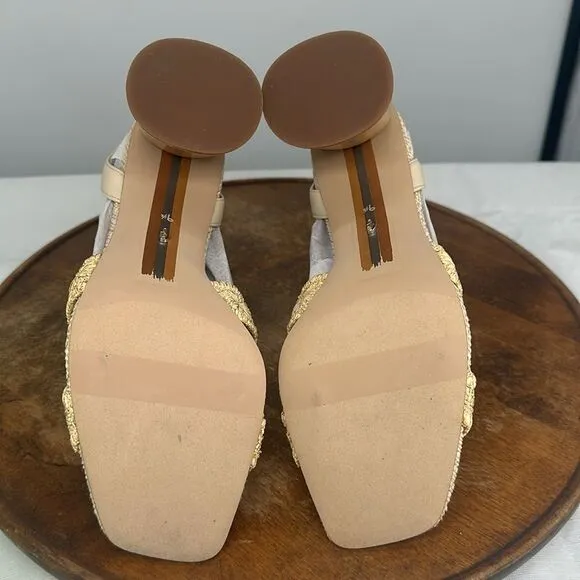 Sam Edelman Shoes Wm 9.5 M Kacie NAtural Raffia Block Heel Sandals Summer Beach