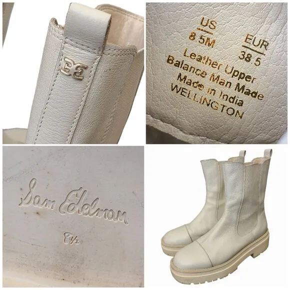 Sam Edelman Wellington Ivory Chelsea Slip On Round Toe Boots 8.5M