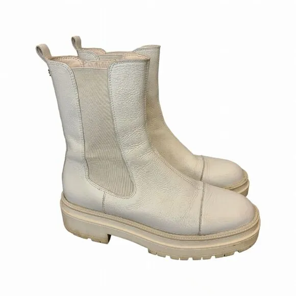 Sam Edelman Wellington Ivory Chelsea Slip On Round Toe Boots 8.5M