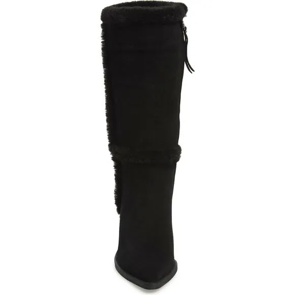 Sam Edelman Women Block Heel Mid Calf Furry Boots Ilsa Size US 5.5M Black Suede