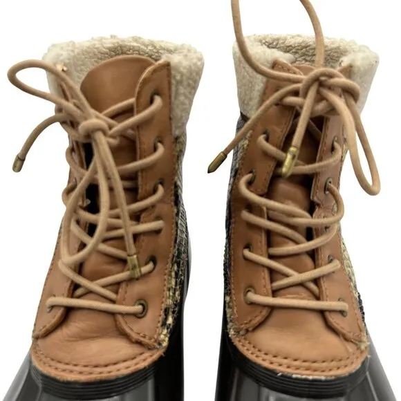 Sam Edelman Womens 7M Duck Boots Leather Upper Faux Fur Snake Pattern Waterproof