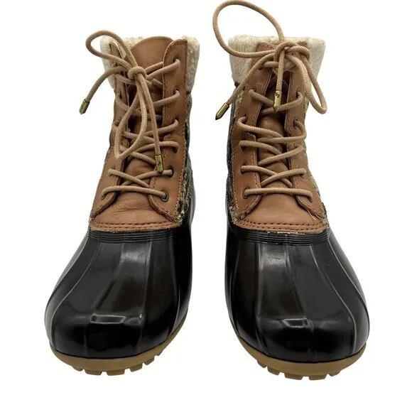Sam Edelman Womens 7M Duck Boots Leather Upper Faux Fur Snake Pattern Waterproof