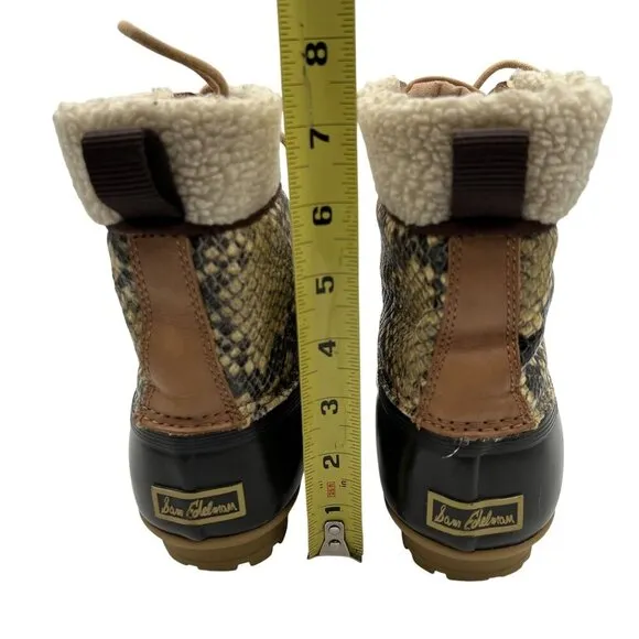 Sam Edelman Womens 7M Duck Boots Leather Upper Faux Fur Snake Pattern Waterproof