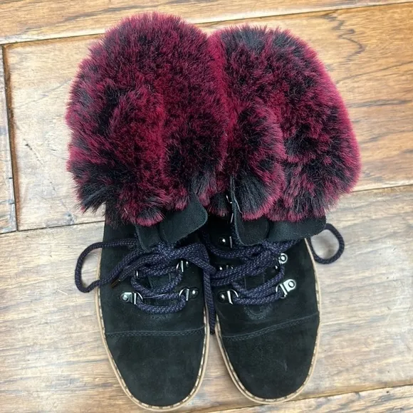 Sam Edelman Women's Black Bowen Faux Fur Leather Ankle Combat Boots