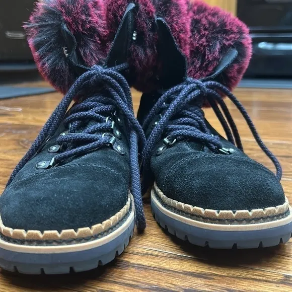 Sam Edelman Women's Black Bowen Faux Fur Leather Ankle Combat Boots