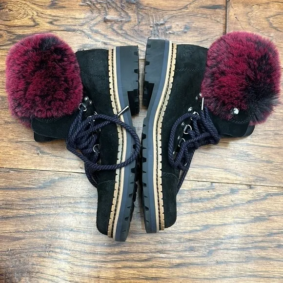 Sam Edelman Women's Black Bowen Faux Fur Leather Ankle Combat Boots