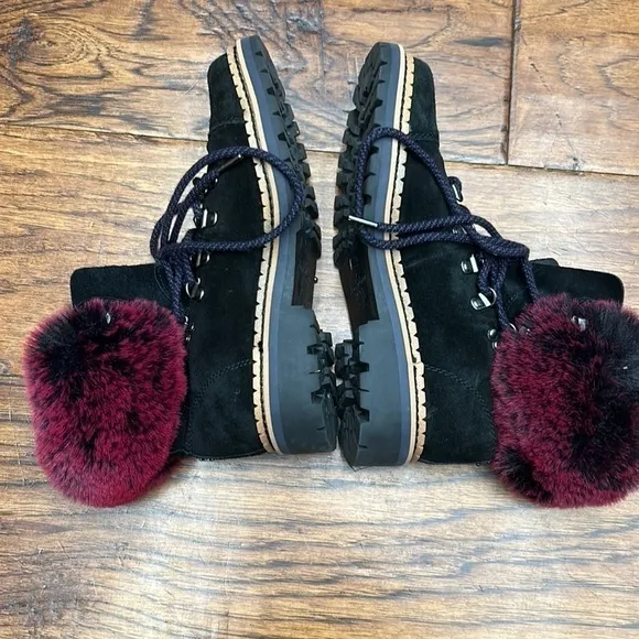 Sam Edelman Women's Black Bowen Faux Fur Leather Ankle Combat Boots