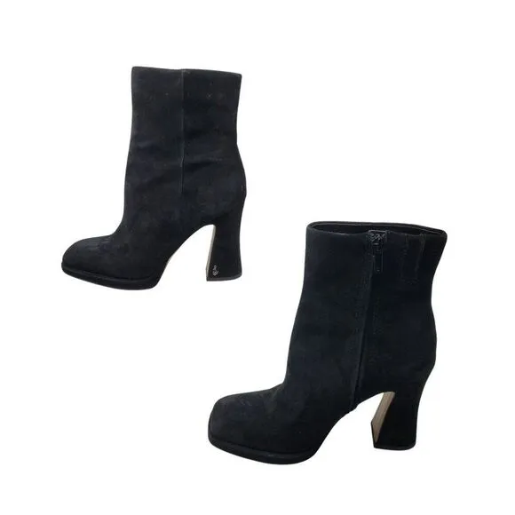 Sam Edelman Jaye Black Suede Leather High Heel Womens Ankle Boots 8 Zipper Logo