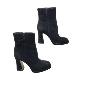 Sam Edelman Jaye Black Suede Leather High Heel Womens Ankle Boots 8 Zipper Logo