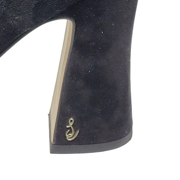 Sam Edelman Jaye Black Suede Leather High Heel Womens Ankle Boots 8 Zipper Logo
