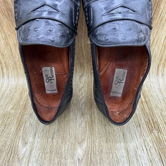 San Remo Genuine Ostrich Penny Loafers Men's Size 9.5 M Black‎ Shoes Casual