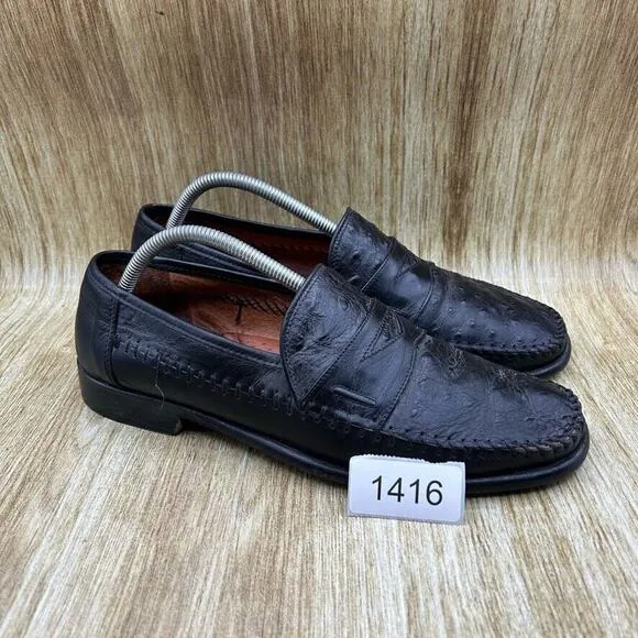 San Remo Genuine Ostrich Penny Loafers Men's Size 9.5 M Black‎ Shoes Casual