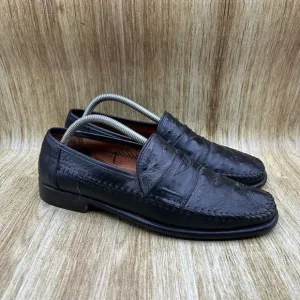 San Remo Genuine Ostrich Penny Loafers Men's Size 9.5 M Black‎ Shoes Casual