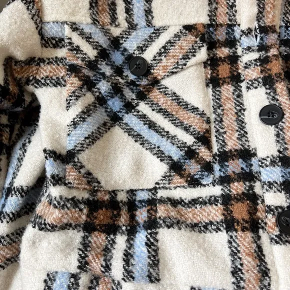 Sanctuary Liv Plaid Cropped Collared Jacket Blue Brown Size Small