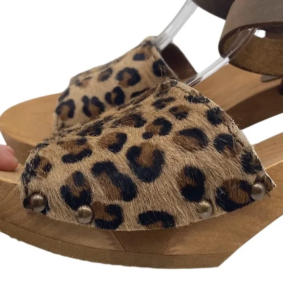 Sanita Womens Shoes Camilla Wooden Heeled Sandals 7 Leopard Leather Buckle Stud