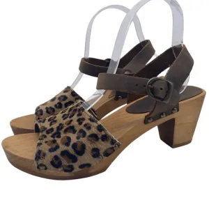 Sanita Womens Shoes Camilla Wooden Heeled Sandals 7 Leopard Leather Buckle Stud