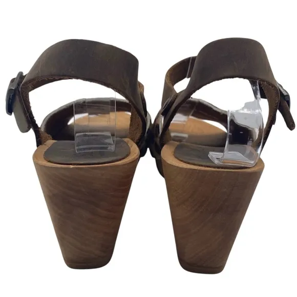 Sanita Womens Shoes Camilla Wooden Heeled Sandals 7 Leopard Leather Buckle Stud