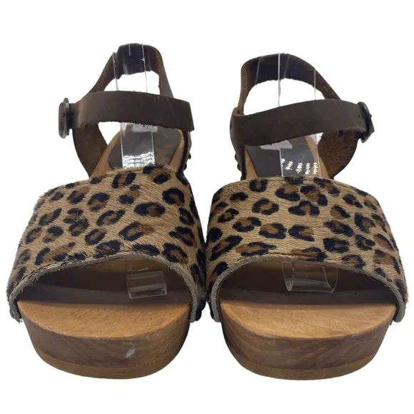 Sanita Womens Shoes Camilla Wooden Heeled Sandals 7 Leopard Leather Buckle Stud
