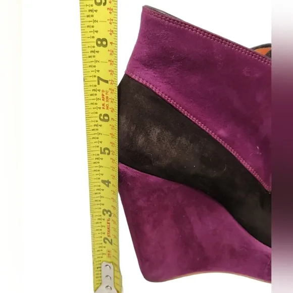 Santoni Rose Collection Lace Up Platform Ankle Boots Purple &amp; Brown Suede SZ 39