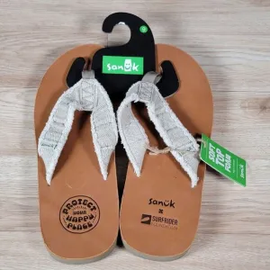 Sanuk Happy Placer St x Surfrider Sandals Mens Size 9 Slippers Brown Beige Beach