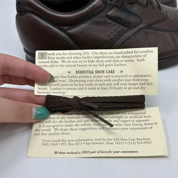 SAS Men's Time Out Brown Leather Lace-Up Walking Shoes Comfort Casual Size 7.5 W