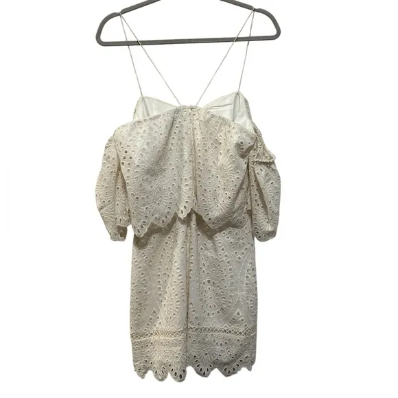 SAYLOR Women’s Ivory Montauk Eyelet Karen Off- Shoulder Mini Dress Sz Small