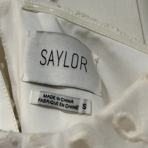 SAYLOR Women’s Ivory Montauk Eyelet Karen Off- Shoulder Mini Dress Sz Small