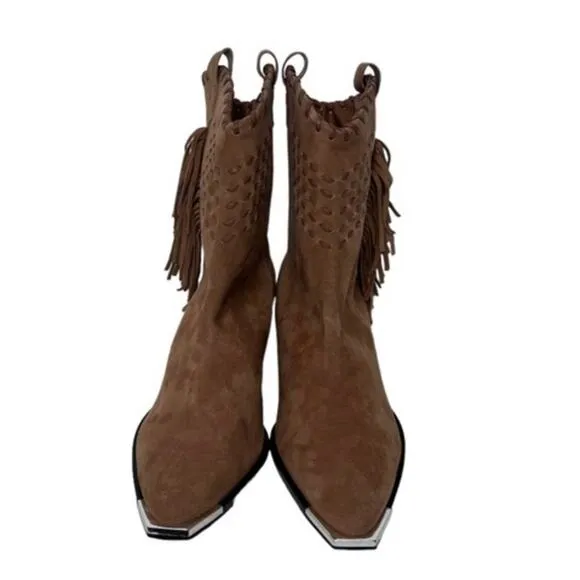 Schutz Alexxa Suede Fringe Western Cowboy Boots Size 8.5B