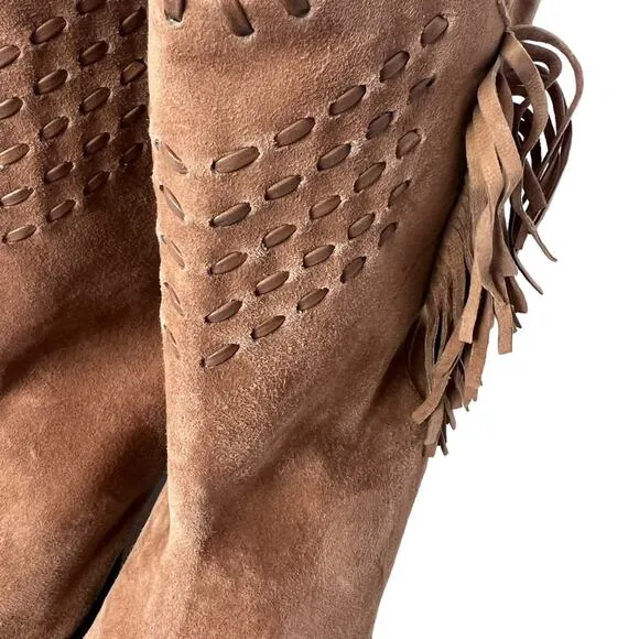 Schutz Alexxa Suede Fringe Western Cowboy Boots Size 8.5B