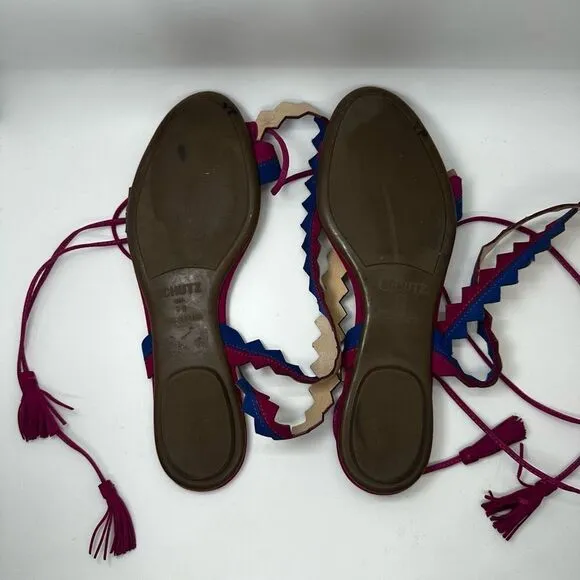 Schutz Leila Zig Zag Ankle Wrap Tassel Sandals