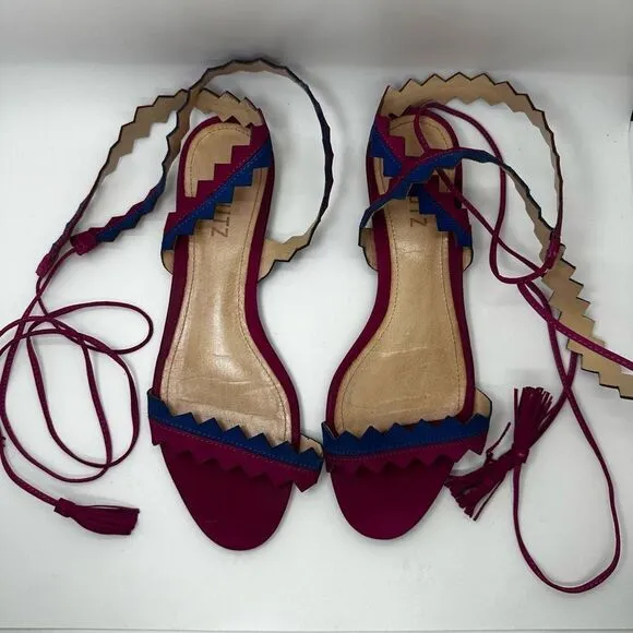 Schutz Leila Zig Zag Ankle Wrap Tassel Sandals