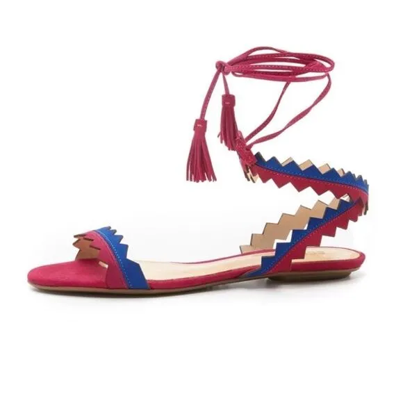 Schutz Leila Zig Zag Ankle Wrap Tassel Sandals