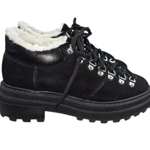 Schutz Lucille Black Suede Leather Sherling Lace Up Ankle Boots In 6.5 NWOB