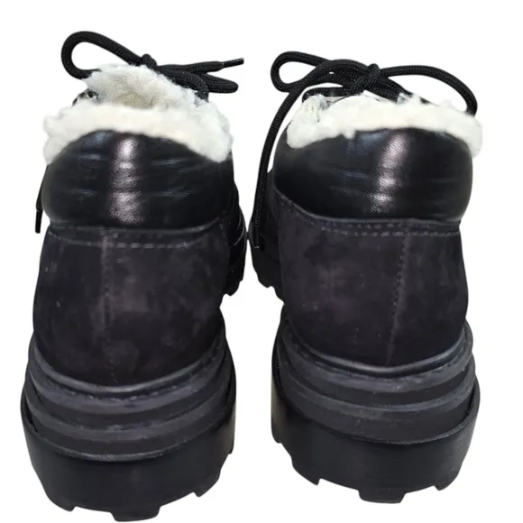 Schutz Lucille Black Suede Leather Sherling Lace Up Ankle Boots In 6.5 NWOB