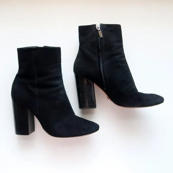 SCHUTZ Ravan Black Suede Leather Block Heel Ankle Boots / Booties Size 7.5