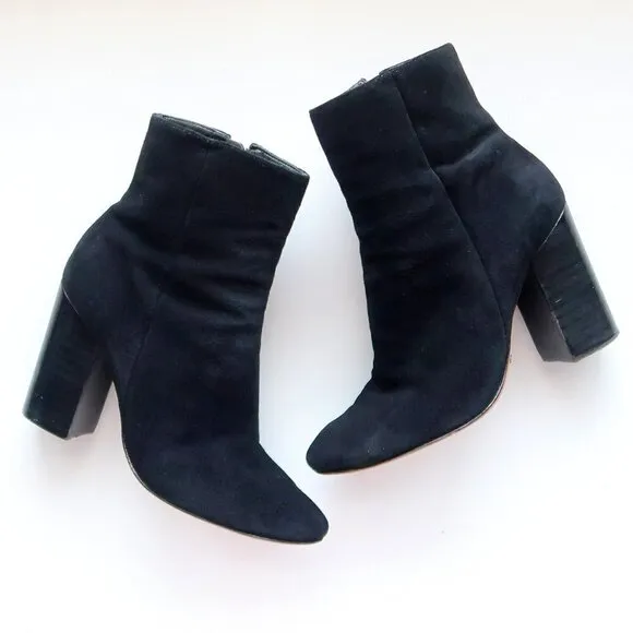 SCHUTZ Ravan Black Suede Leather Block Heel Ankle Boots / Booties Size 7.5